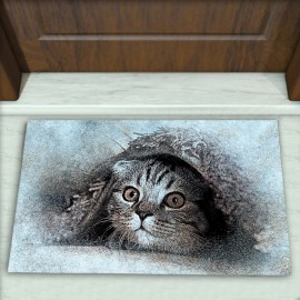 Kedi Resimli Desen Dekoratif Kapı Önü Paspası No: 1015