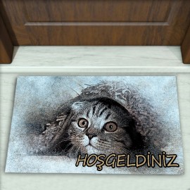 Kedi Resimli Desen Dekoratif Kapı Önü Paspası No: 1015