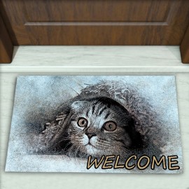 Kedi Resimli Desen Dekoratif Kapı Önü Paspası No: 1015