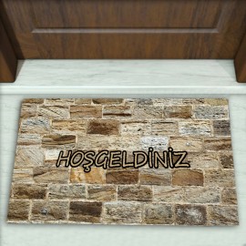 Taş Duvar Desenli Dekoratif Kapı Önü Paspası No: 1028