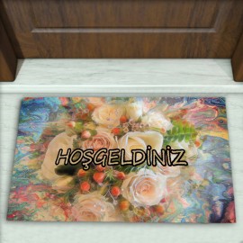 Çiçek Desenli Dekoratif Kapı Önü Paspası No: 1208