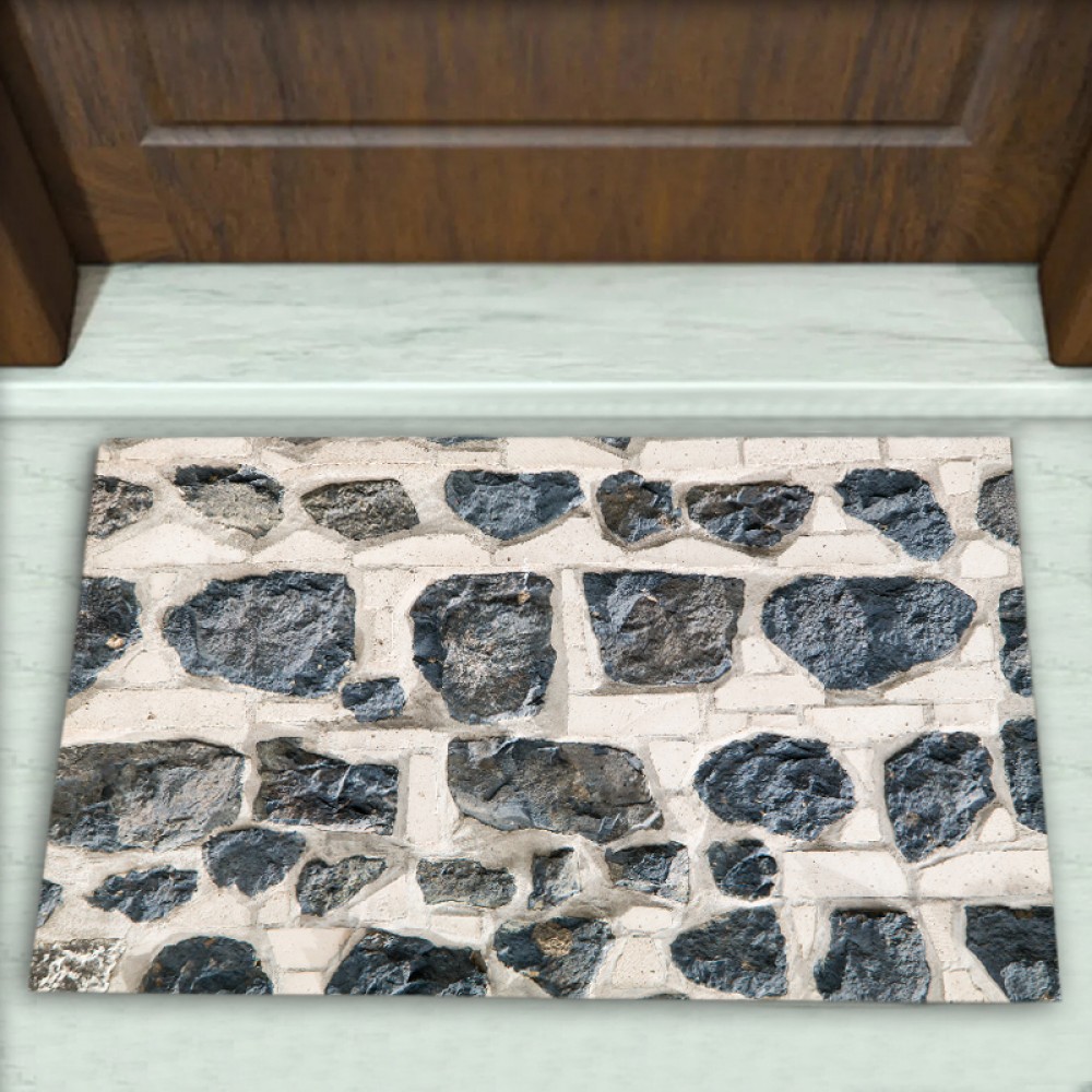Taş Duvar Desenli Dekoratif Kapı Önü Paspası No: 1216