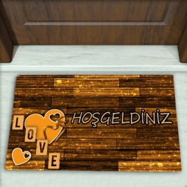 Kalp Love Yazılı Duvar Desenli Dekoratif Kapı Önü Paspası No: 1217