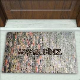 Taş Duvar Desenli Dekoratif Kapı Önü Paspası No: 1249