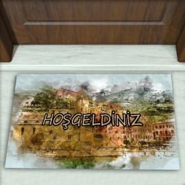 Manzara Desenli Dekoratif Kapı Önü Paspası No: 1266