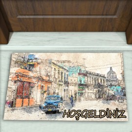 Manzara Desenli Dekoratif Kapı Önü Paspası No: 1286