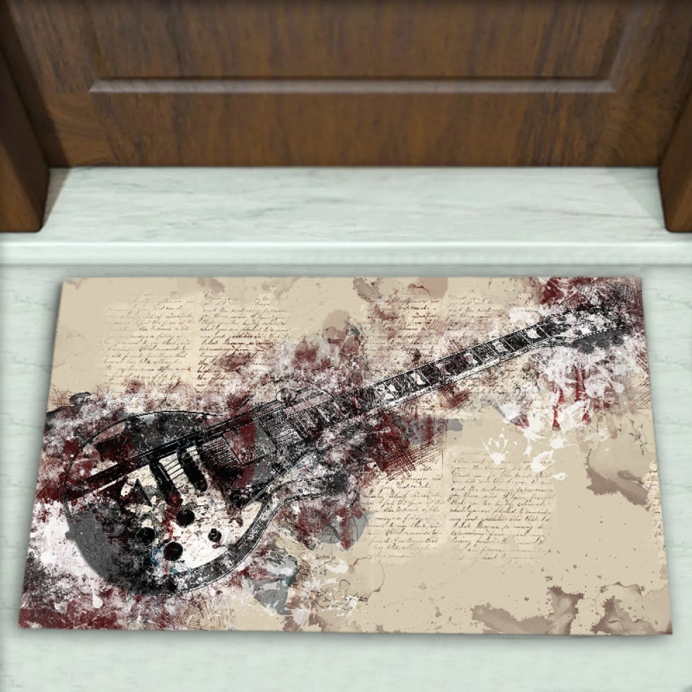 Gitar Desenli Dekoratif Kapı Önü Paspası No: 1350