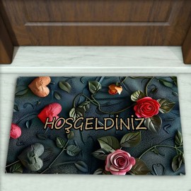 Gül Desenli Dekoratif Kapı Önü Paspası No: 2122