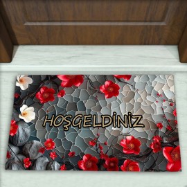 Çiçek Desenli Dekoratif Kapı Önü Paspası No: 2158