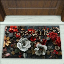 Çiçek Desenli Dekoratif Kapı Önü Paspası No: 2282
