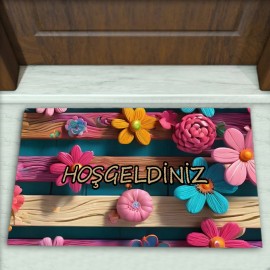 Çiçek Desenli Dekoratif Kapı Önü Paspası No: 2298
