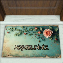 Gül Desenli Dekoratif Kapı Önü Paspası No: 2383