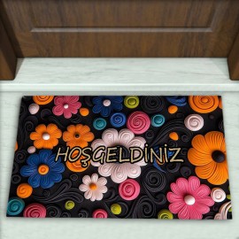 Çiçek Desenli Dekoratif Kapı Önü Paspası No: 2499