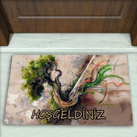 Ağaç Desenli Dekoratif Kapı Önü Paspası No: 2527