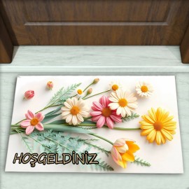 Çiçek Desenli Dekoratif Kapı Önü Paspası No: 2587