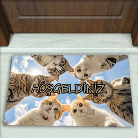 Kedi Desenli Dekoratif Kapı Önü Paspası No: 2715